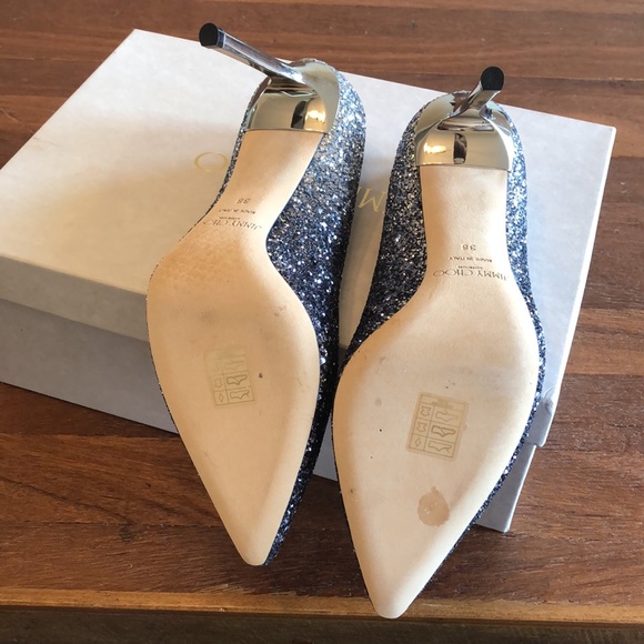 Jimmy Choo Silver Glitter Pointed Toe Pumps 100mm Size 38 New With Box - Picture 5 of 7